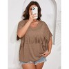 Women's Plus Size Fringe Hem Short Batwing Sleeve V-Neck T Shirt Tops - 4 of 4