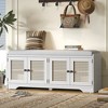 KWPZQEB Shoe Bench with Storage, Wood Storage Organizer with Removable Cushion & Rattan Doors, Rustic Shoe Bench for Hallway, Living Room - 2 of 4