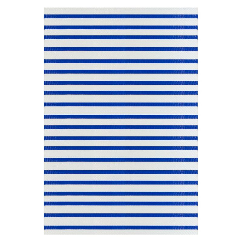 Northlight 4' x 6' Blue and White Striped Rectangular Outdoor Area Rug, 1 of 5