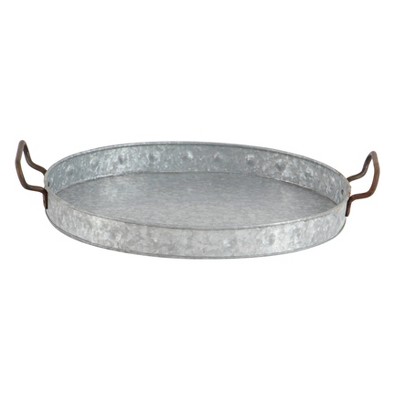 Gray Galvanized Round Metal Serving Tray Set