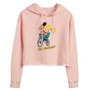 Women's - Hey Arnold! - Arnold and Gerald on Bike Cropped Graphic Hoodie - 1 of 3