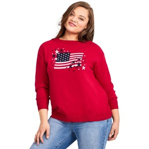 Avenue Women's Plus Size Americana Long Sleeve Crewneck - 1 of 4