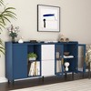 ORRD 55" Modern Kitchen Pantry Storage Cabinet, Coffee Bar with 2 Drawers & 2 Glass Doors, Blue Buffet Table for Kitchen & Living Room - 2 of 4