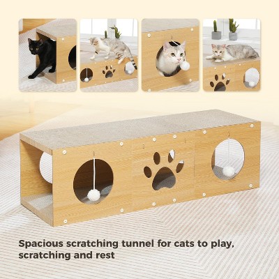 MUlti-Hole Fun Cat tunnel with scratching board and Game Pom Pom Cat tunnel House, Interactive Cat scratching House