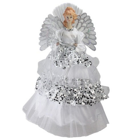 Northlight 12 Lighted Silver and White Angel with Wings Christmas Tree Topper - Clear Lights