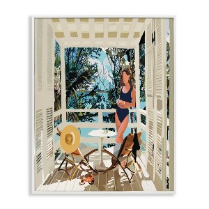 Stupell Industries Woman Coastal Beach Canopy Summer Ocean Scene Framed Giclee Art, White, 16" x 20" - 1 of 4