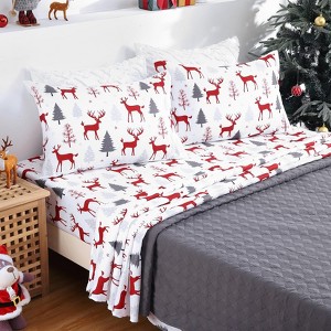 Christmas Bed Sheets Set, Soft Brushed Microfiber, 16" Deep Pocket Fitted Sheet, Flat Sheet & Pillowcase, Holiday Bedding - 1 of 4