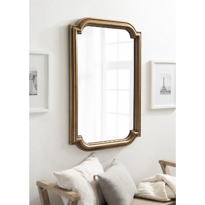 Gold Scalloped Rectangular Wood Bathroom Vanity Mirror