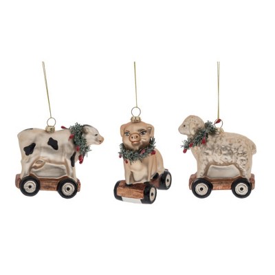 Transpac Glass Farm Animal Ornament Set of 3 Christmas Home Decorations