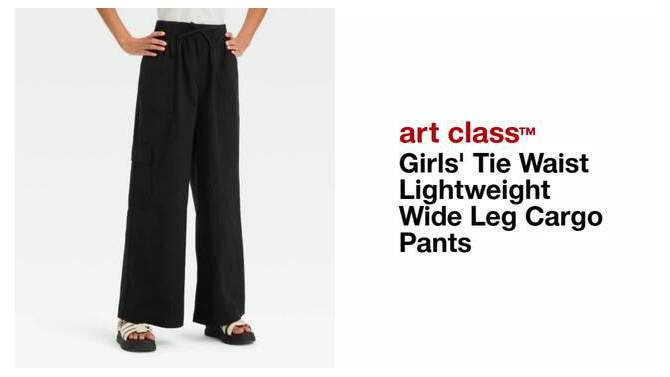 Girls' Tie Waist Lightweight Wide Leg Cargo Pants - art class™, 2 of 6, play video
