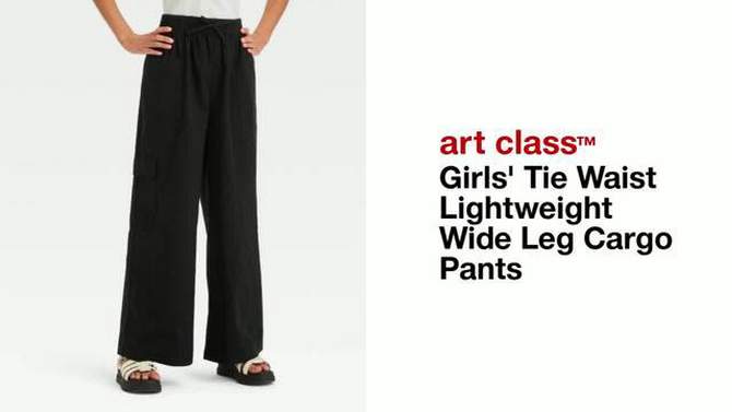 Girls' Tie Waist Lightweight Wide Leg Cargo Pants - art class™, 2 of 5, play video