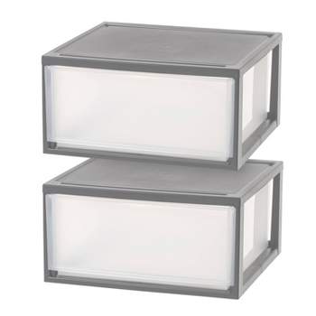 IRIS Compact Stacking Storage Plastic Drawer Organizer with Clear Doors