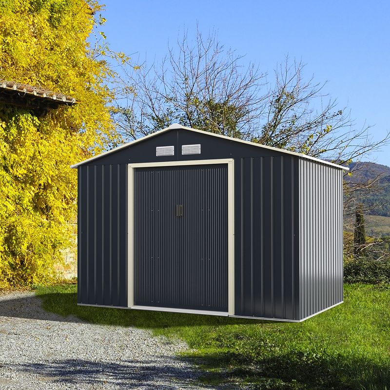 Costway Metal Storage Shed for Garden and Tools w/Sliding Double Lockable Doors, 1 of 10
