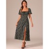 INSPIRE CHIC Women's Floral Square Tie Neck Split Smocked Puff Sleeves Maxi Dress - 3 of 4