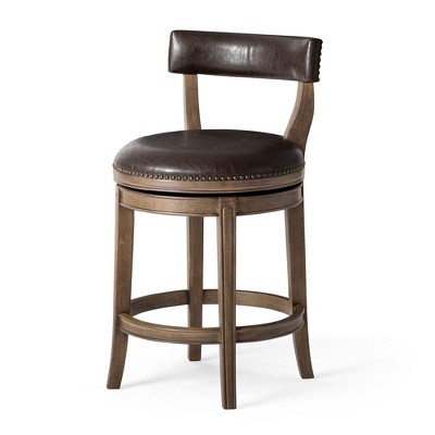 Walnut Swivel Backless Saddle Style Leather Bar Stool