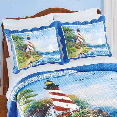 Coastal Lighthouse Scene Polyester Standard Pillow Sham Set