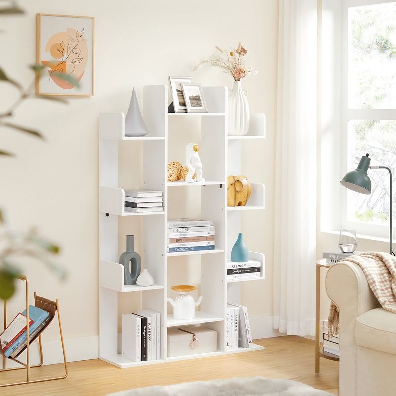 VASAGLE Bookshelf, Tree-Shaped Bookcase with 13 Storage Shelves, Rounded Corners, 9.8¡±D x 33.9¡±W x 55.1¡±H, White, 2 of 7