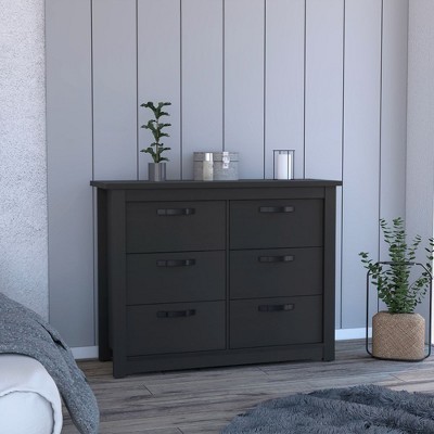 Depot E-Shop Six Drawer Double Dresser, Four Legs, Superior Top, Metal Hardware