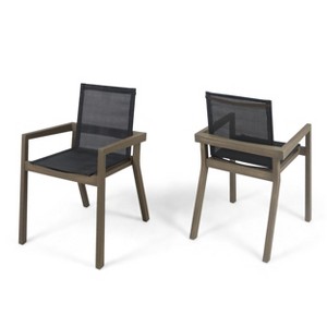 GDFStudio Aurelia Outdoor Minimalist Style Acacia and Mesh Dining Chair (Set of 2) - 1 of 4