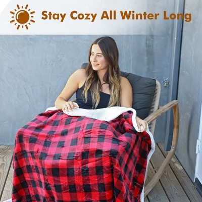 Red Buffalo Plaid Sherpa Reversible Fleece Throw Blanket 50" x 60"