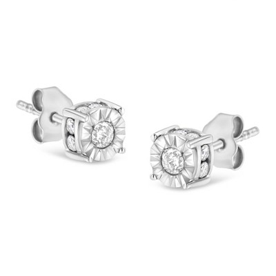 Haus of Brilliance Silver 1/2 Cttw Miracle Set Diamond Stud Earring