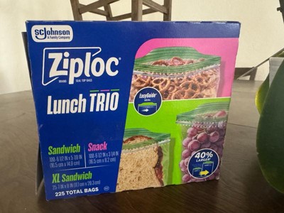 Ziploc Lunch Trio XL Sandwich & Snack Bags for School Meal Prep