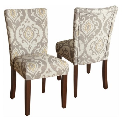 Paisley Linen Upholstered Parsons Side Chair with Wood Legs