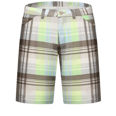 Lars Amadeus Men's Summer Slim Fit Flat Front Plaid Patterned Shorts