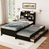 Twin Size Wooden Platform Bed with Trundle, Storage Headboard, and Drawers for Bedroom or Apartment - 2 of 4