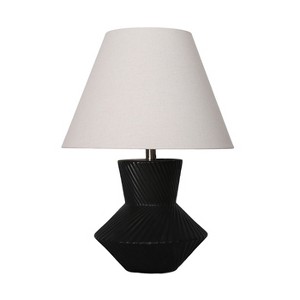 SAGEBROOK HOME 23" Ribbed Totem Table Lamp Black/White: Ceramic Base, Linen Shade, UL Listed - 1 of 2