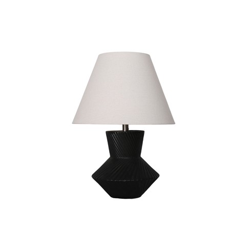 SAGEBROOK HOME 23" Ribbed Totem Table Lamp Black/White: Ceramic Base, Linen Shade, UL Listed - image 1 of 2