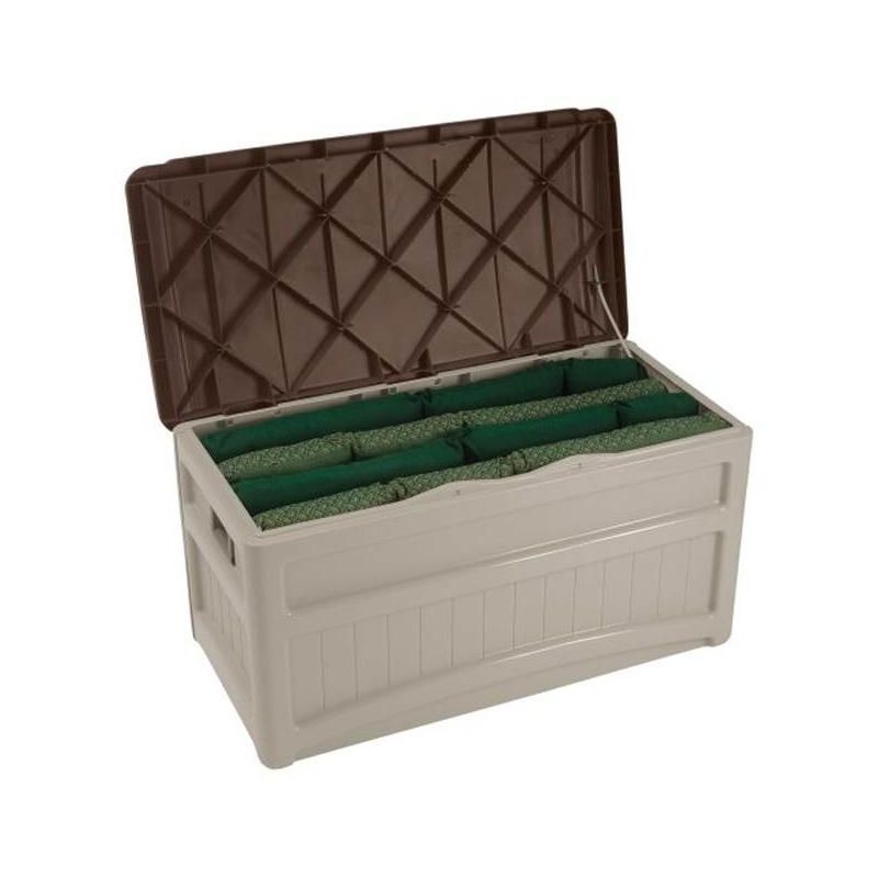 Suncast 73 Gallon Outdoor Patio Resin Deck Storage Box w/ Wheels, Taupe (2 Pack), 5 of 7