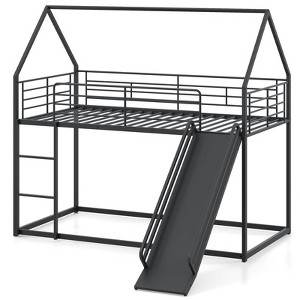 Costway Twin Over Twin Low Bunk Bed House-shaped Metal Bunk Bed Frame with Safety Guardrail - 1 of 4