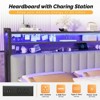 Karl Home Twin Full Queen King Size Headboard, Adjustable Upholstered Headboard with 3 Tier Shelves and Pegboard with Charging Stations and LED Lights - 2 of 4