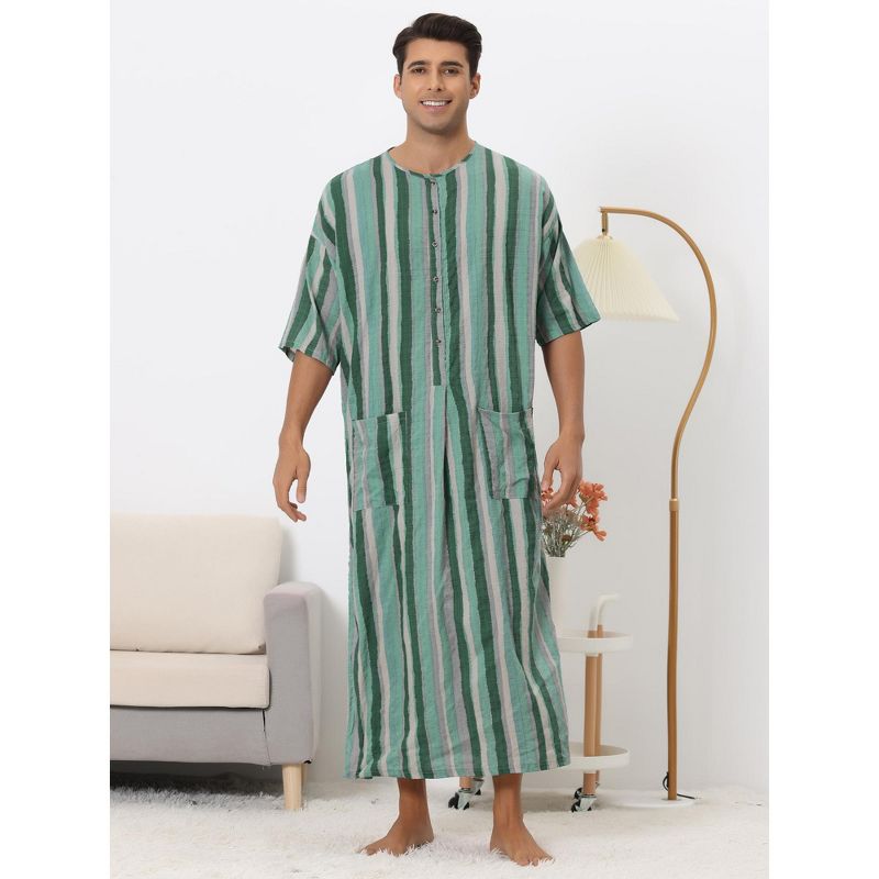 Lars Amadeus Men's Contrast Colors Short Sleeves Button Down Stripes Nightgown, 2 of 6