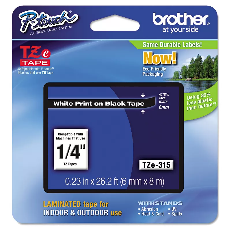 Brother P-Touch TZe Standard Adhesive Laminated Labeling Tape - White/Black