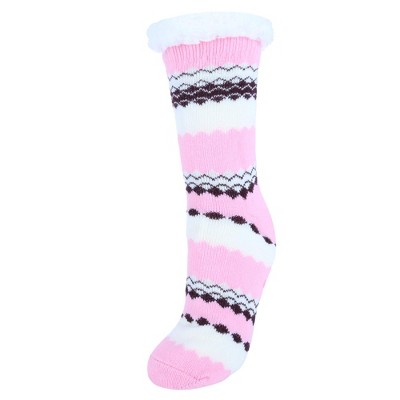 Ctm Women's Plush High Pile Fleece Winter Fleece Lining Slipper Socks, Pink  : Target