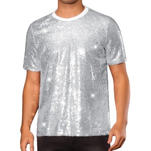 Lars Amadeus Men's Short Sleeve Crew Neck Disco Glitter Sequin T-Shirt - 1 of 4