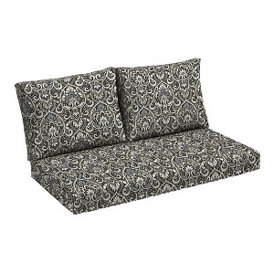 ARDEN Outdoor Loveseat Cushion Set, 48 x 24, Rain-Proof, Fade Resistant, Cushion Set for Couch, Bench, and Swing Black Aurora Damask - 1 of 4