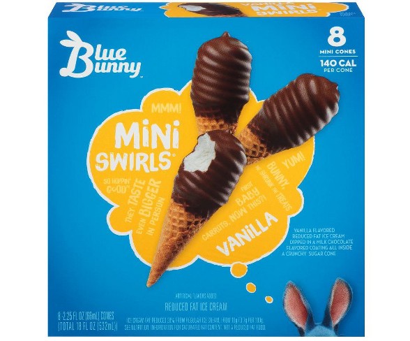Blue Bunny Mini Swirls Vanilla Mini Ice Cream Cones - 2.25 fl oz /8pk
