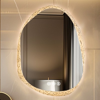 ARTLOGE 27.5/31.5/35.4in Irregular LED Bathroom Pebble Design LED Clear Backlit Illuminated Vanity Mirror