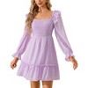 Women's Smocked Square Neck Short Dress Ruffle Long Puff Sleeve Casual Mini Dress Wedding Guest Dresses for Women - 2 of 4