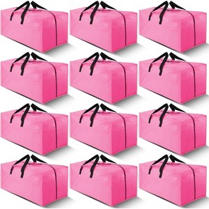12 Pack Heavy Duty Extra Large Moving Bags with Backpack Straps - Strong Handles & Zippers, Storage Totes For Space Saving, Pink - 1 of 1