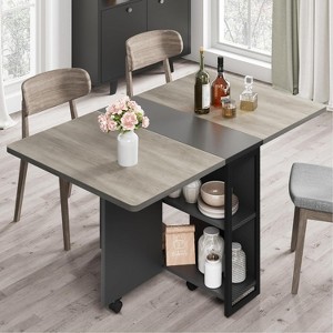 Folding Dining Table, Drop Leaf Dining Table with 6 Wheels and 2-Layer Storage Shelf, Space Saving Dining Table - 1 of 4