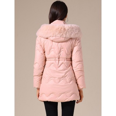 INSPIRE CHIC Women's Winter Thicken Puffer Faux Fur Removable Hood Warm Parka Jacket Medium Pink — фото 4