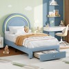 Twin Upholstered LED Bed Frame with Storage Drawer, Rainbow Headboard, Berber Fleece Princess Platform Bed for Kids, White - 2 of 4
