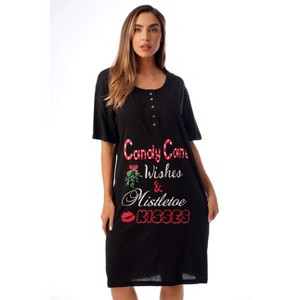 Just Love Short Sleeve Nightgown Sleep Dress for Women (Black - Candy Cane Wishes, Small) - 1 of 2