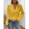 Women's Elegant Notched V Neck Flounce Long Sleeve Shirt Frill Trim Blouse Tops - 3 of 4