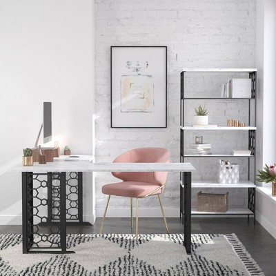Ella Modern White Marble and Black Metal 5-Shelf Bookcase