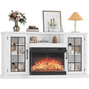TackView TV Stand with Fireplace, 59 Inch Electric Fireplace TV Stand for 65" TVs, Modern Farmhouse Media Console with Glass Door Storage,White - 1 of 4